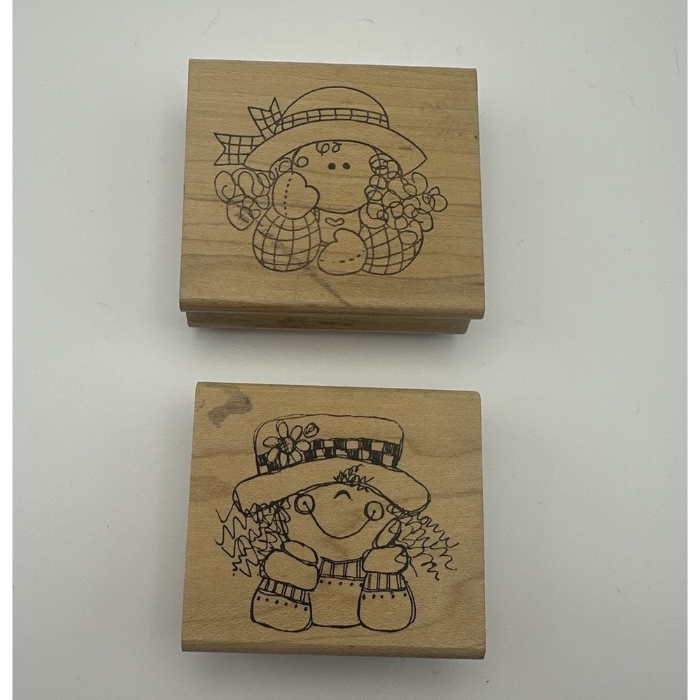 Imaginations Country Girls Curly Hair Wood Mount Rubber Stamp Vintage Lot Of 2
